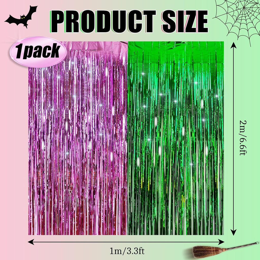 Skiennix Pink & Green Tinsel Curtain | Foil Fringe Backdrop for Birthday & Baby Shower Decor