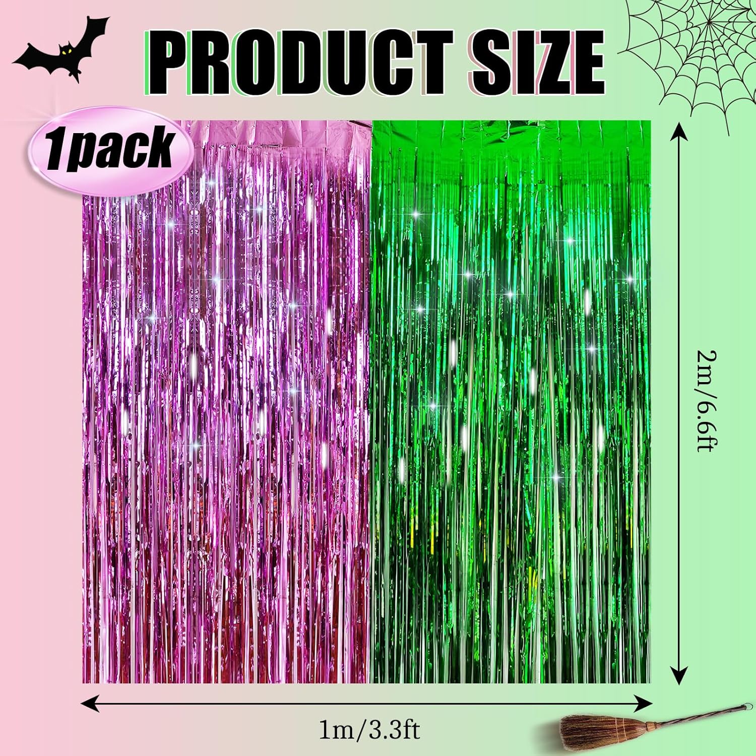 Skiennix Pink & Green Tinsel Curtain | Foil Fringe Backdrop for Birthday & Baby Shower Decor