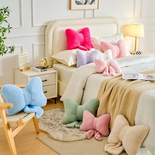 Lfsaaj Bowknot Pillow Pink Cute Bow Decorative Throw Pillows 12" Aesthetic Home Decor Bow Cushions Butterfly Knot Plush Pillow for Bedroom Couch