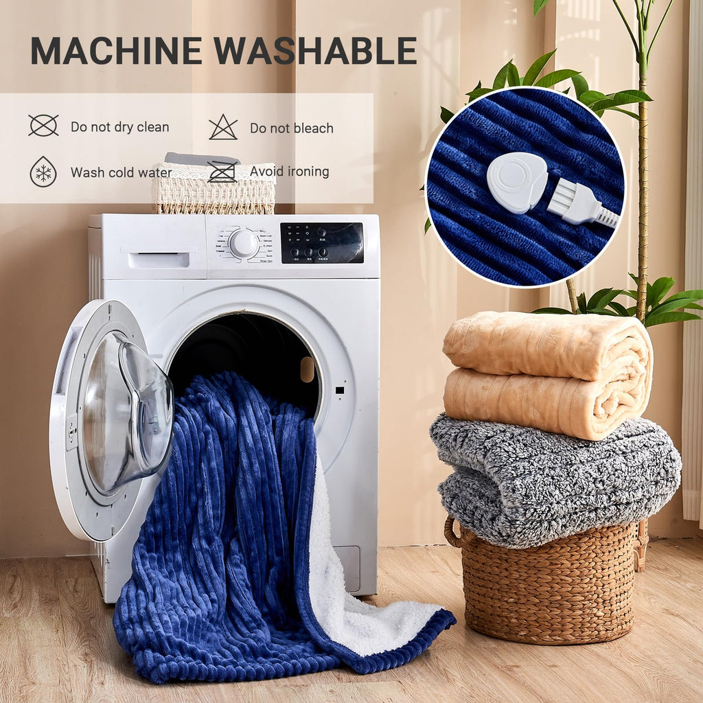 Qieryun Heated Blanket Electric Throw, Soft Flannel Heating Blanket with 8 Hours Auto Off 10 Fast Heating Levels Machine Washable Sherpa Heated Blanket with Overheating Protection