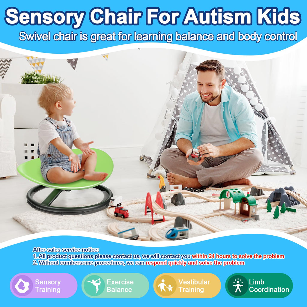 NeoKaleido Sensory Spinning Chair for Autistic Kids, ADHD Autism Swivel Chair Training Body Coordination, Metal Base Non-Slip Sit and Spin Toys for Kids Gift