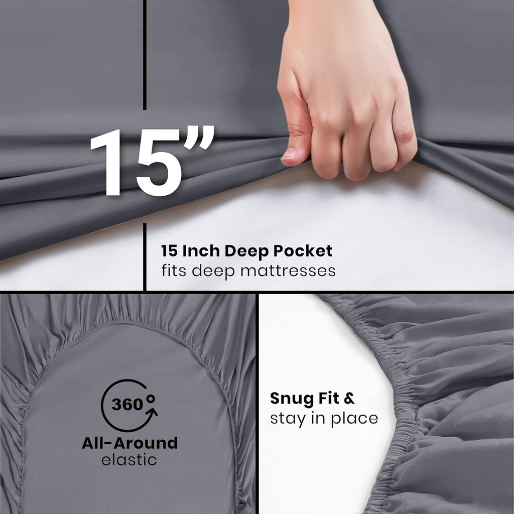 Utopia Bedding King Fitted Sheets - Soft Brushed Microfiber - Deep Pocket Design - 2 Pack in Grey