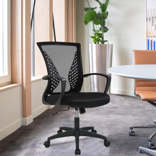 FDW Ergonomic Office Chair - Adjustable Mid Back Swivel Desk Chair with Lumbar Support | Black Mesh