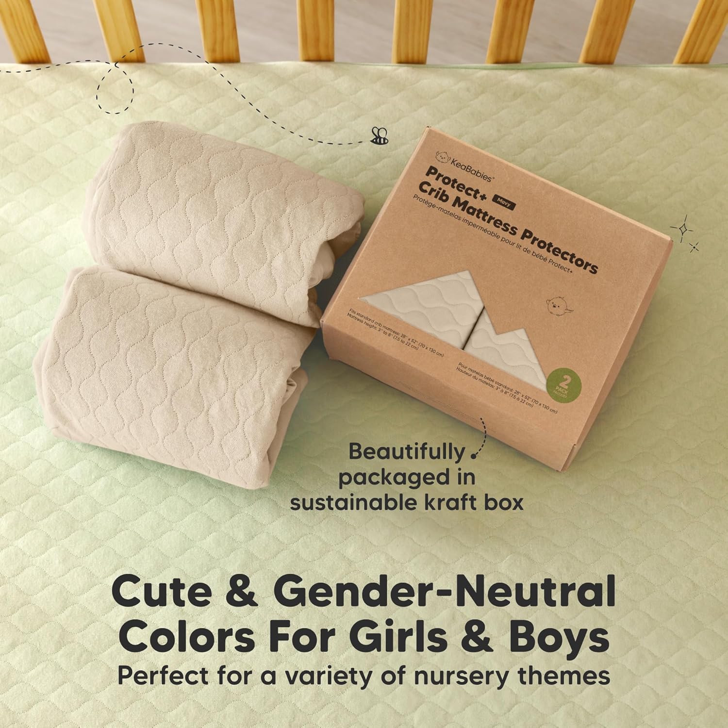 Skiennix 2-Pack Waterproof Crib Mattress Protector - Soft Quilted Cotton, 52" x 28", Machine Washable, Easy Fit