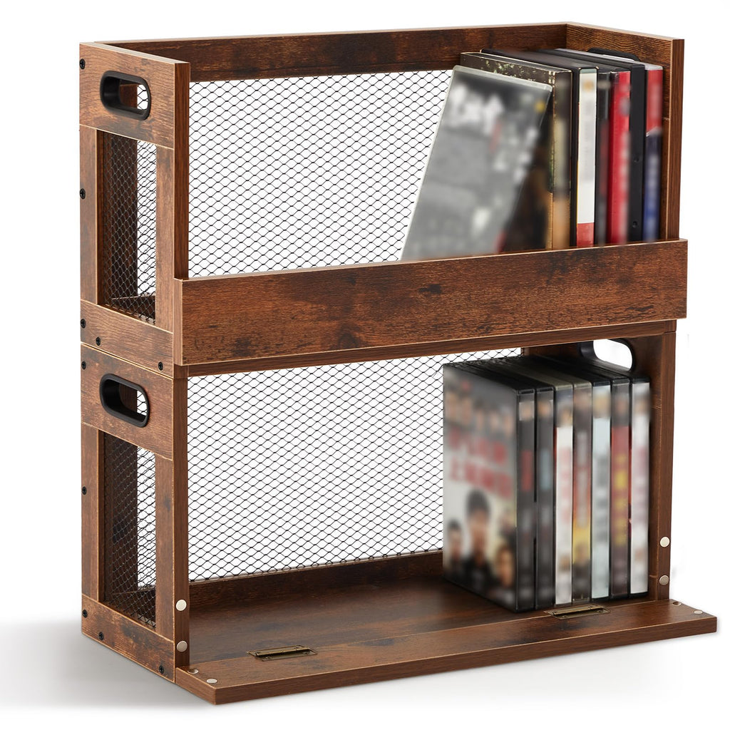 Jetec 2 Set Metal & Wooden DVD Storage Box Movie Holder Shelf Tape Display Racks with Carrying Handles, Organizer Shelf for Video Game Cases, CDs, Each Set Can Store Up to 26 Pcs DVDs