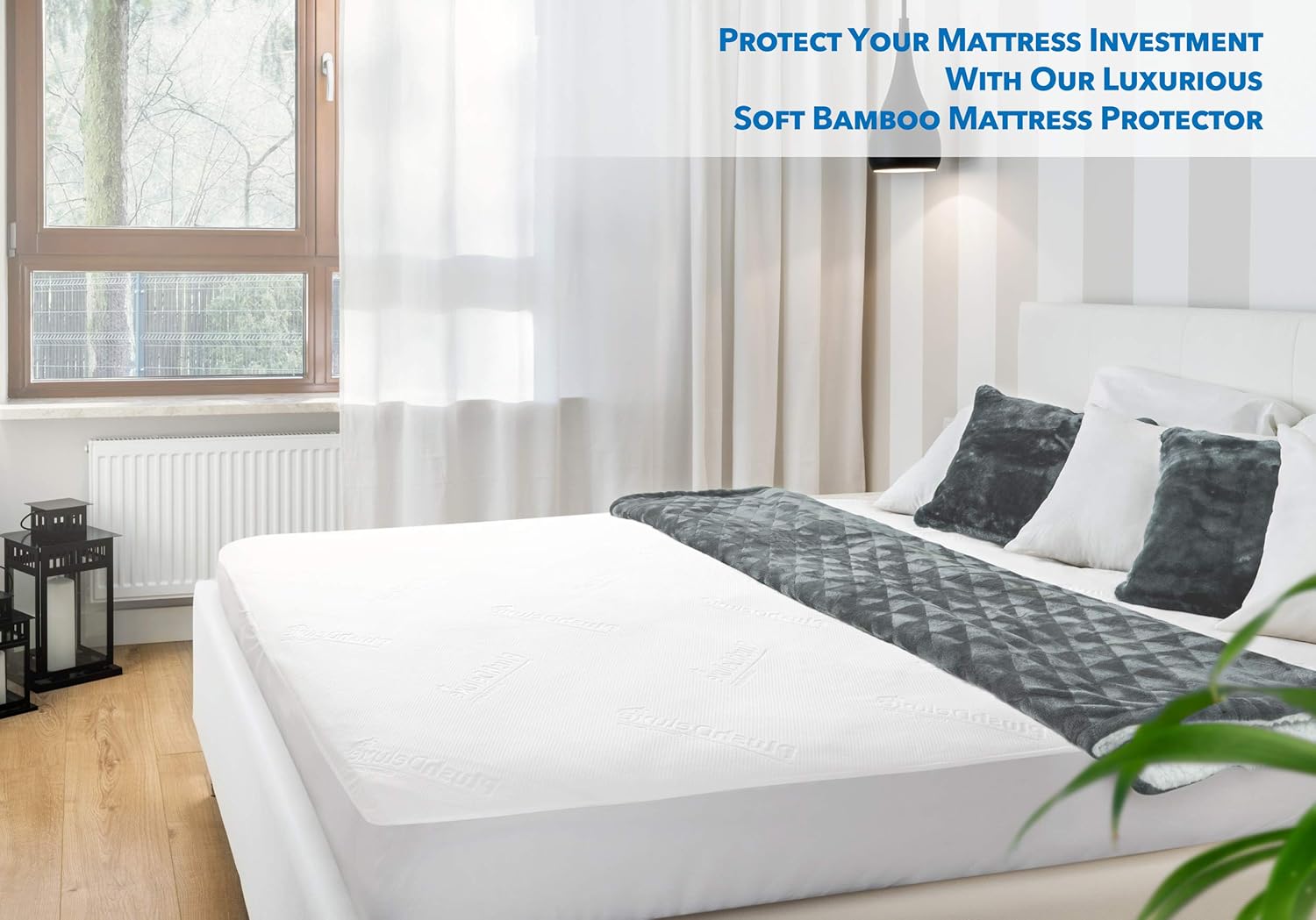 PlushDeluxe Bamboo Mattress Protector - Waterproof, Ultra Soft & Breathable Full Size Cover - White