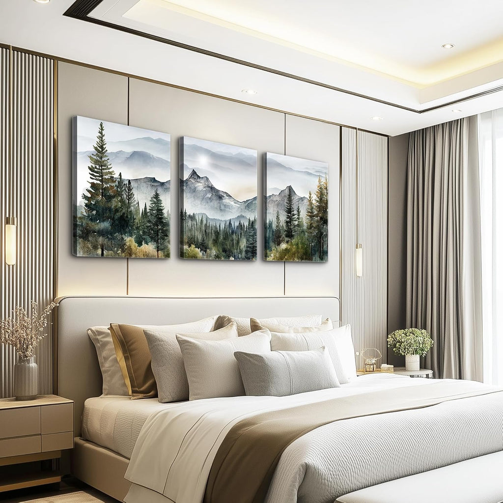 MHARTK66 Wall Art - Modern Abstract Mountain Forest Landscapes - 3 Piece Framed Canvas Prints for Living Room & Office Decor