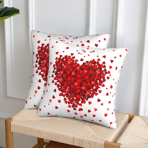 Aitukang Valentines Pillow Covers 18x18 Set of 2 Red Heart Valentine's Day Throw Pillow Cases Home Decorations Cushion Cover for Couch Sofa Bed Farmhouse