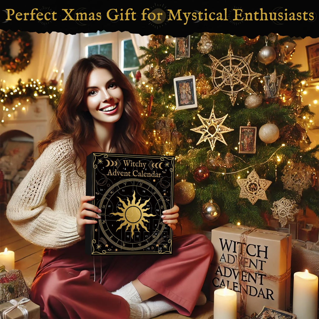 Witchy Advent Calendar 2025 for Adult Teens, 25 Day Christmas Countdown Calendar with Healing Crystal Natural Gemstone and Witchcraft Accessories for Women