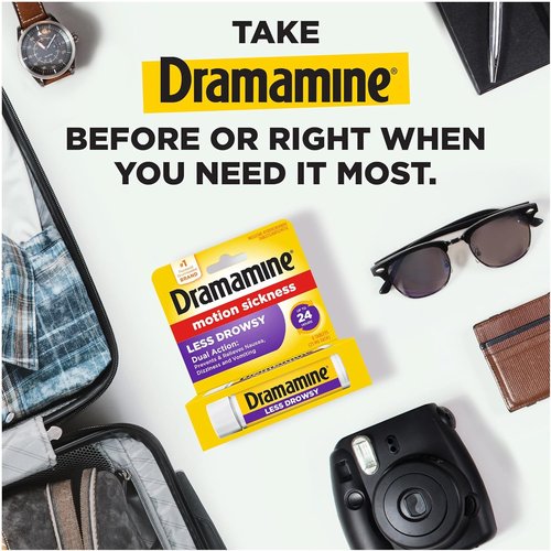 Dramamine Motion Sickness Relief - Less Drowsy Travel Vial - 8 Count Multicolor Pack