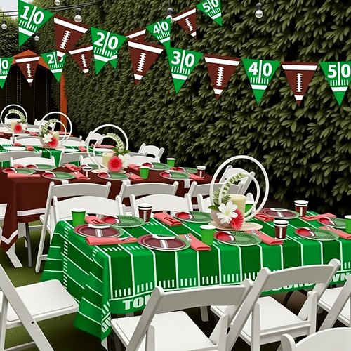 DHXGON Football Tablecloth 4 Packs, Football Party Decorations Supplies, 54" X 108" Plastic Table Cover, Football Field Themed Birthday Decorations