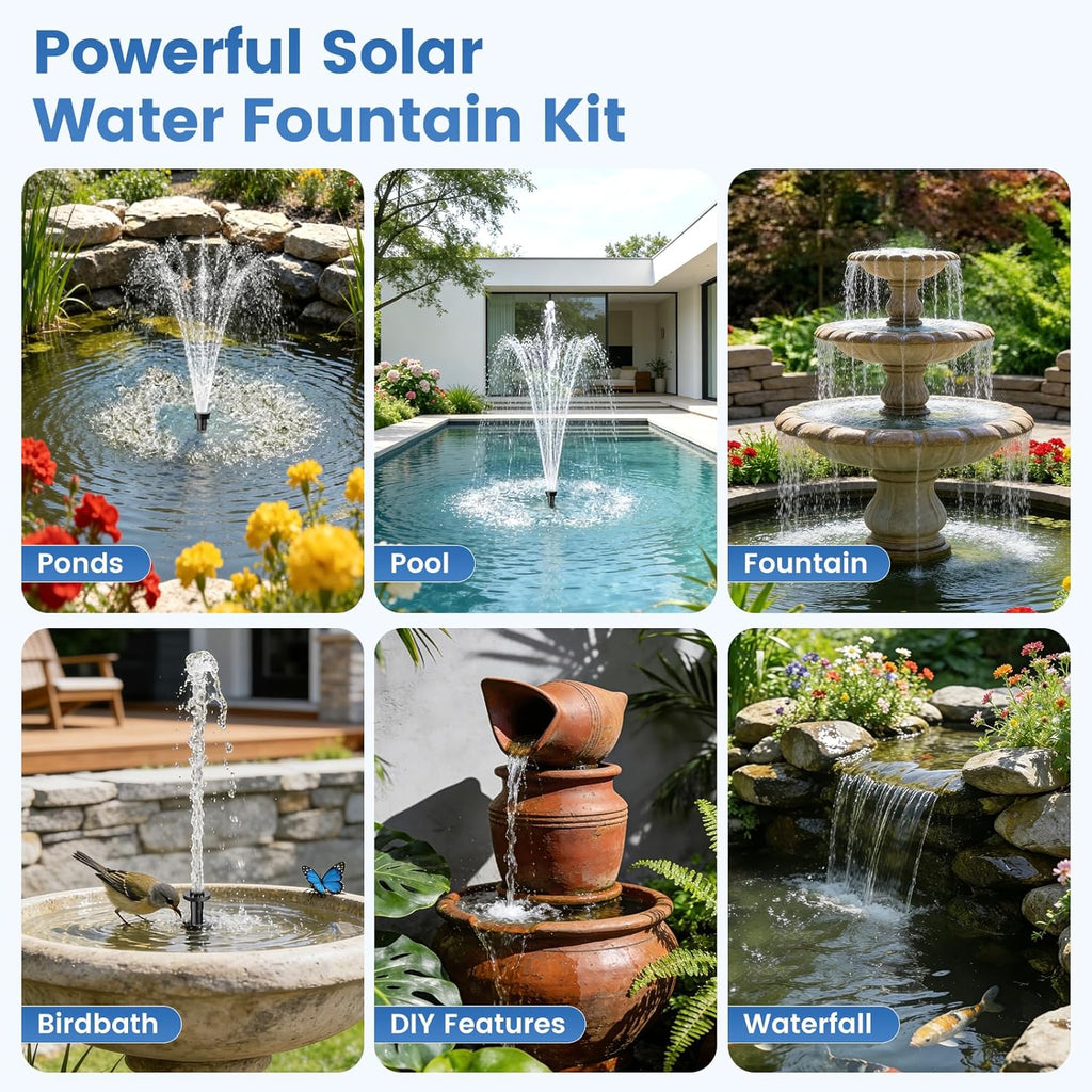NFESOLAR 20W Solar Fountain Pump - 160GPH Solar Powered Water Pump with Adjustable Flow & 16.4FT Cord for Ponds, Gardens, and Bird Baths