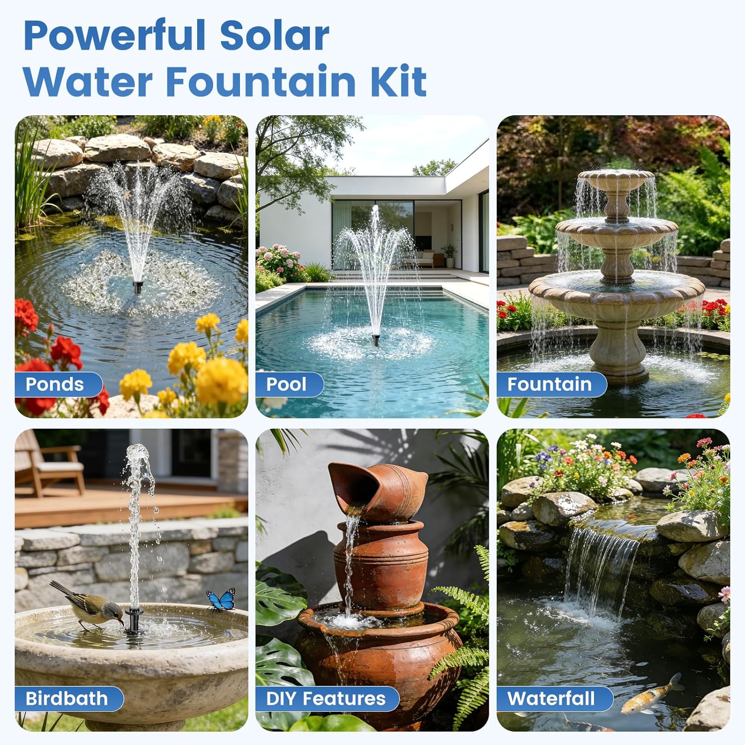 NFESOLAR 20W Solar Fountain Pump - 160GPH Solar Powered Water Pump with Adjustable Flow & 16.4FT Cord for Ponds, Gardens, and Bird Baths