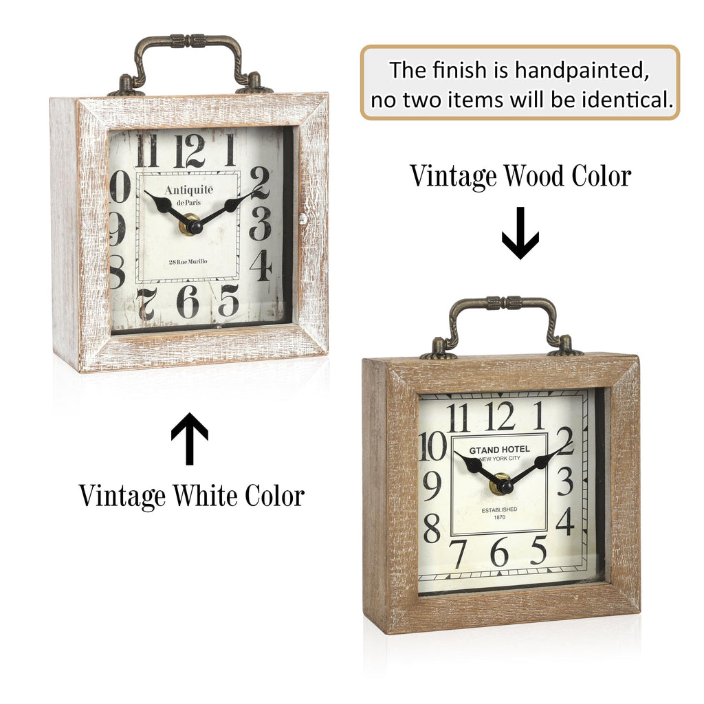 BITALYE Retro Desk Clock, White Vintage Wooden Table Clock,