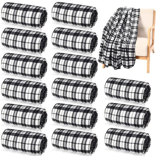 Buryeah 15 Pcs Winter Buffalo Plaid Throw Blankets Bulk 60 x 50 Inch Tartan Plaid Checkered Warm Throw Blankets Decor for Christmas Winter Couch Sofa Chair Bed Office Home(Style F,Black and White)