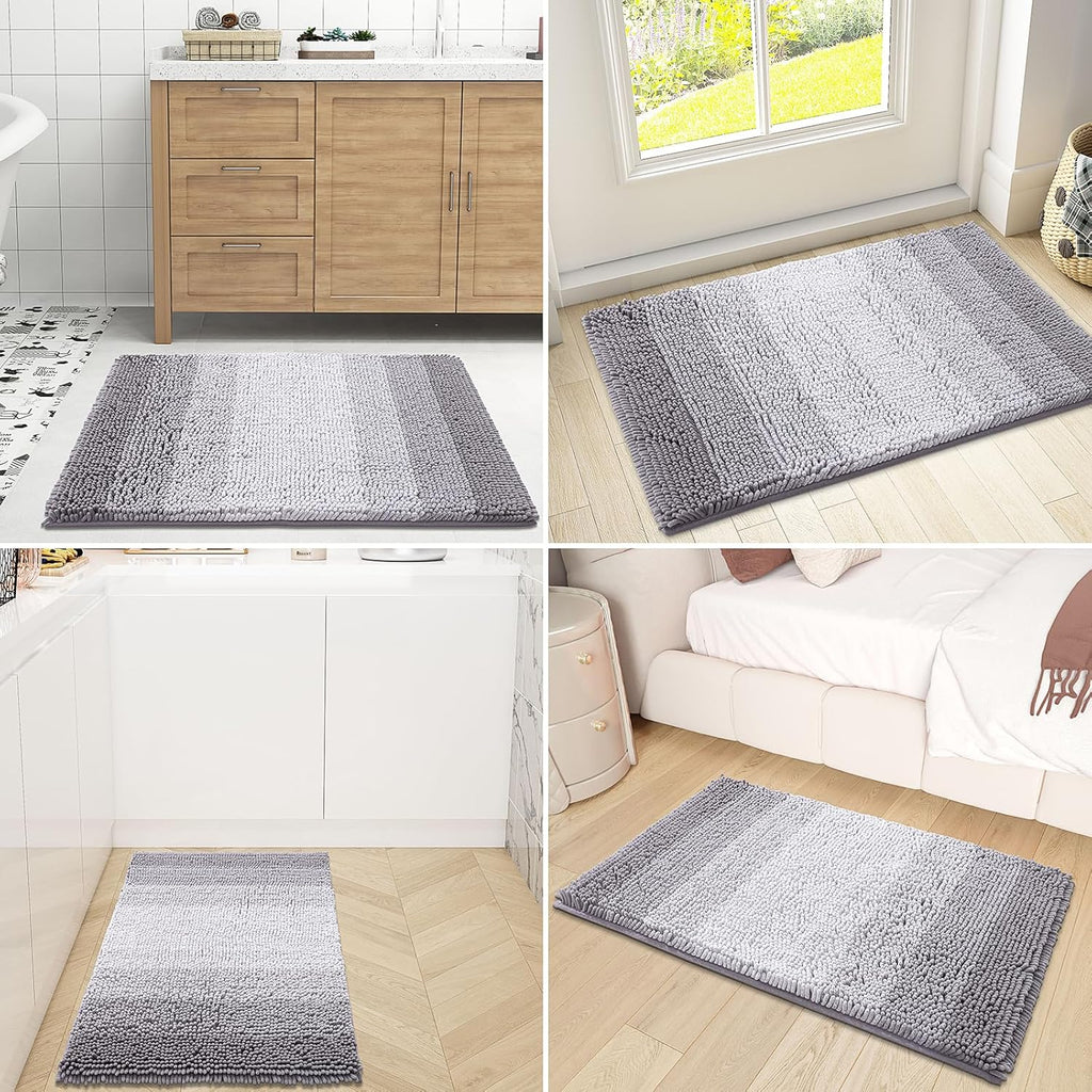 OLANLY Bathroom Rug - Extra Soft Chenille Shaggy Mat | Non-Slip, Machine Washable, 24 x 16 Inch, Grey