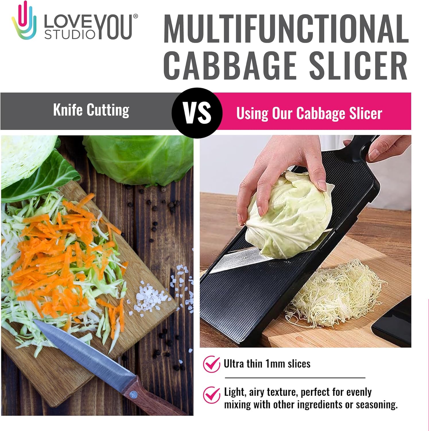 Smart Cabbage Slicer - Ultra-Thin Julienne Cutter with Japanese Stainless Steel Blade | 0.04 Inch Precision for Sauerkraut & Coleslaw