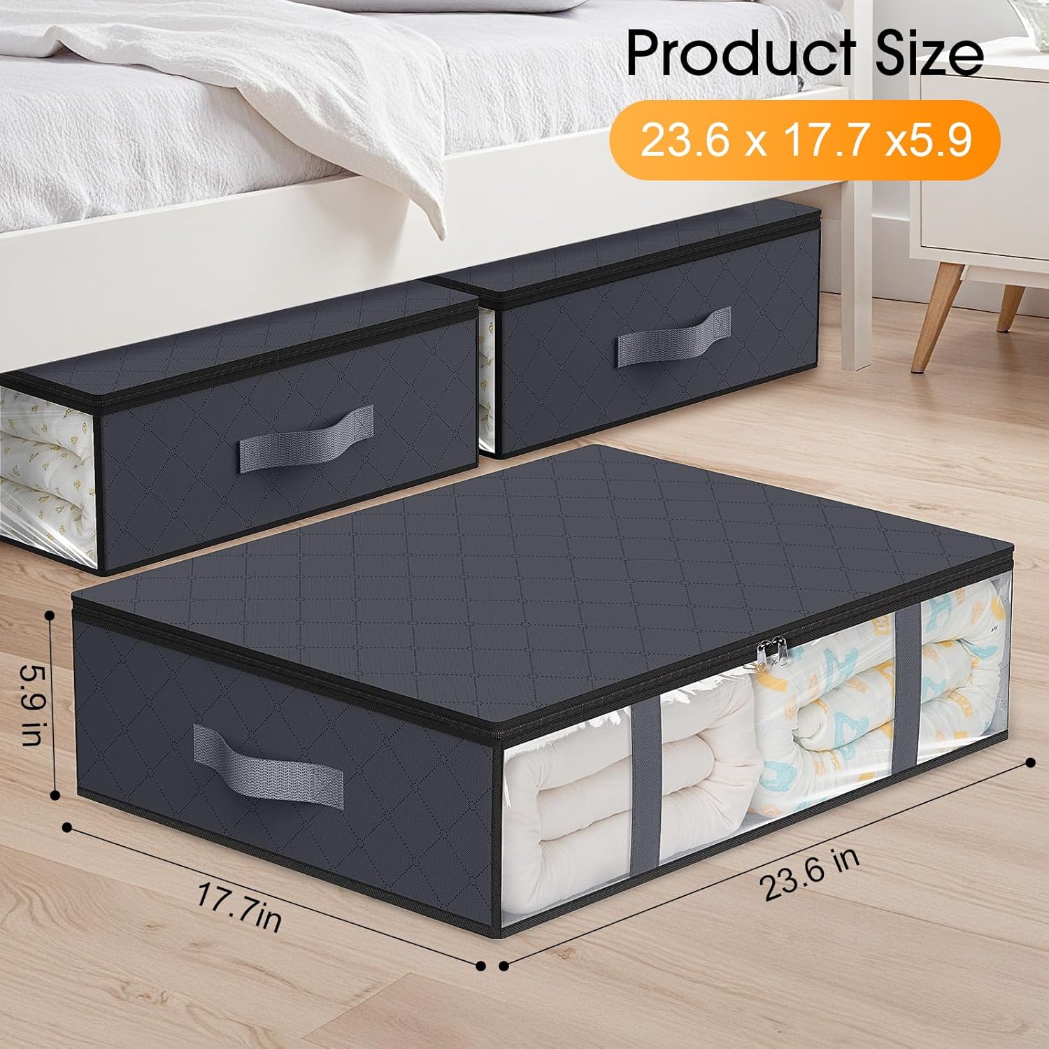 StorageRight Under Bed Storage Bags - 3 Pack 40L Large Organizers with Clear Window for Bedding & Clothes