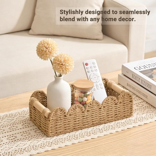 Dahey Toilet Paper Storage Basket - Woven Paper Rope Design with Scalloped Edge | 2 Pcs for Bathroom & Home Decor