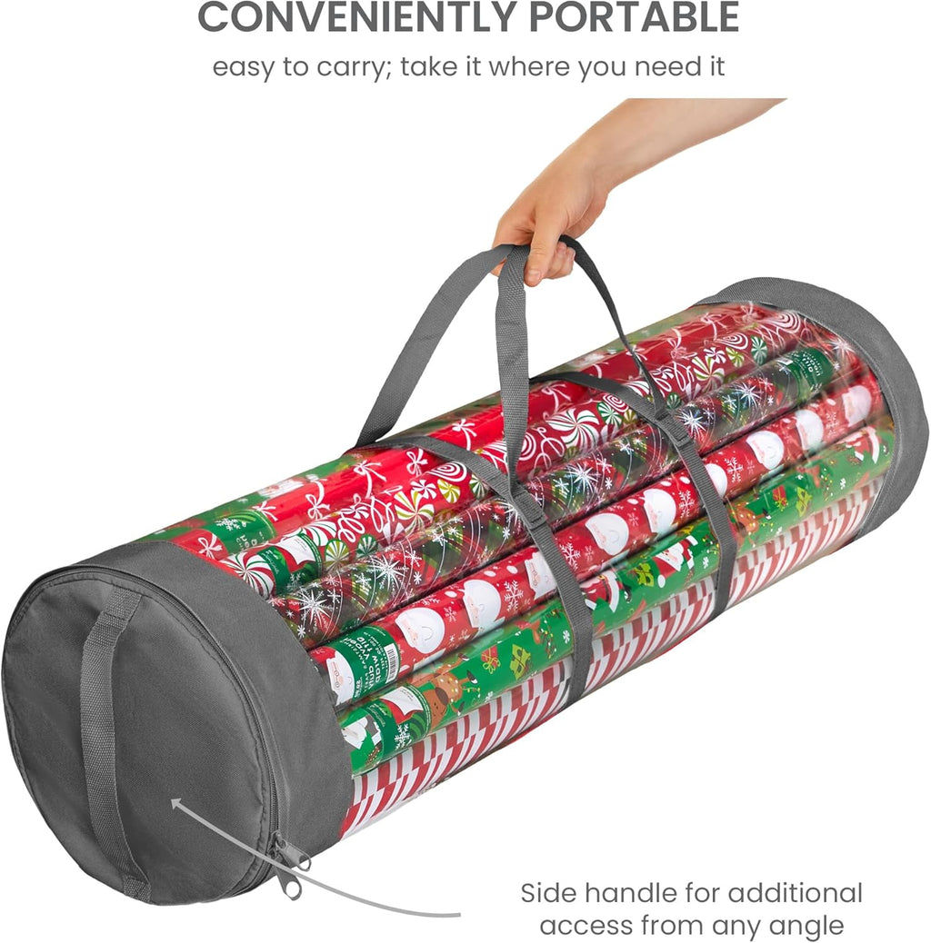 ZOBER Gift Wrap Storage Organizer - 40-Inch Round Wrapping Paper Holder | Durable PVC & 600D Oxford Fabric - Gray