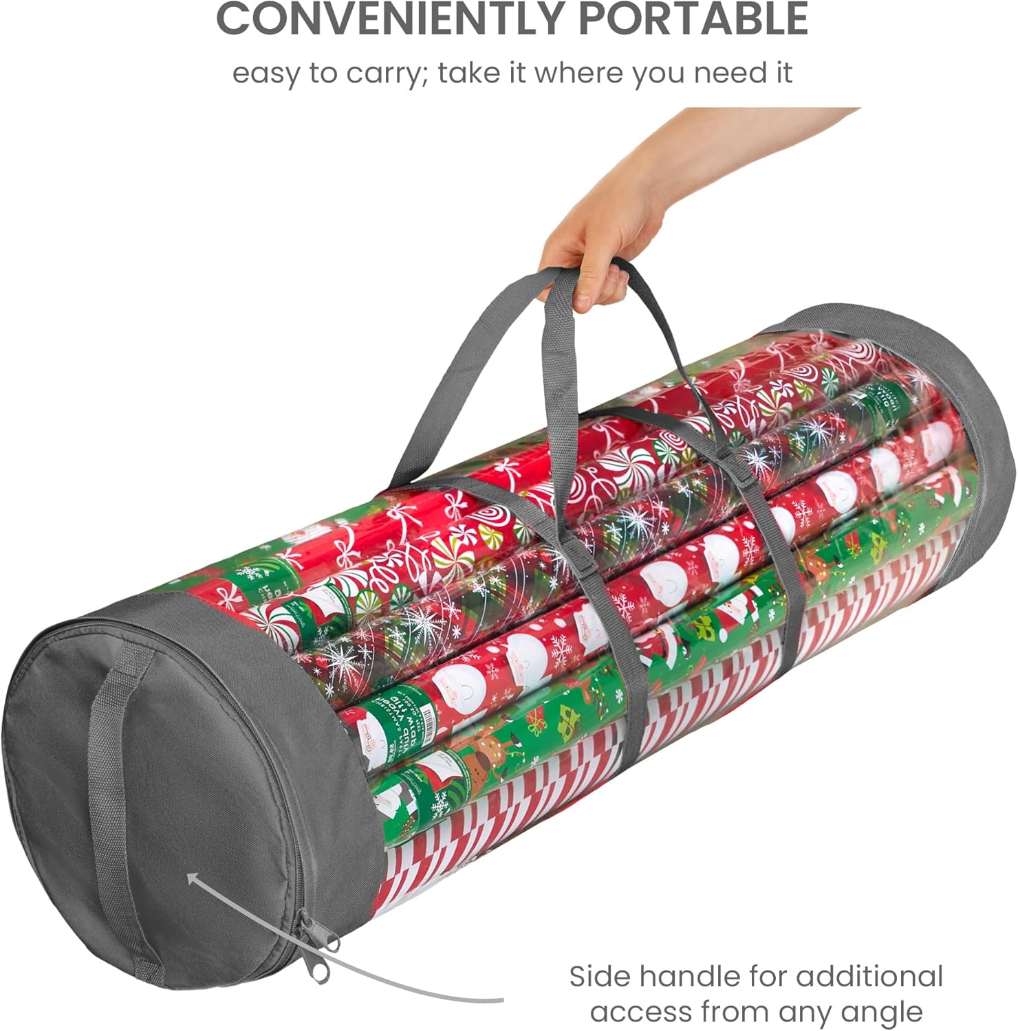 ZOBER Gift Wrap Storage Organizer - 40-Inch Round Wrapping Paper Holder | Durable PVC & 600D Oxford Fabric - Gray