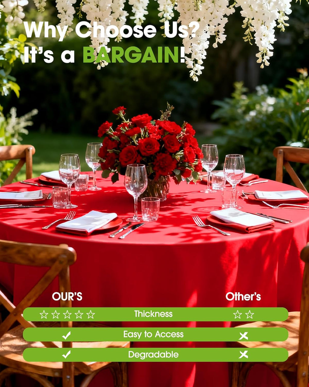 Pureegg Disposable Plastic Table Cloths - 84'' Round, Leakproof & Sturdy, Perfect for Holidays & Events - Red (8 Pack)