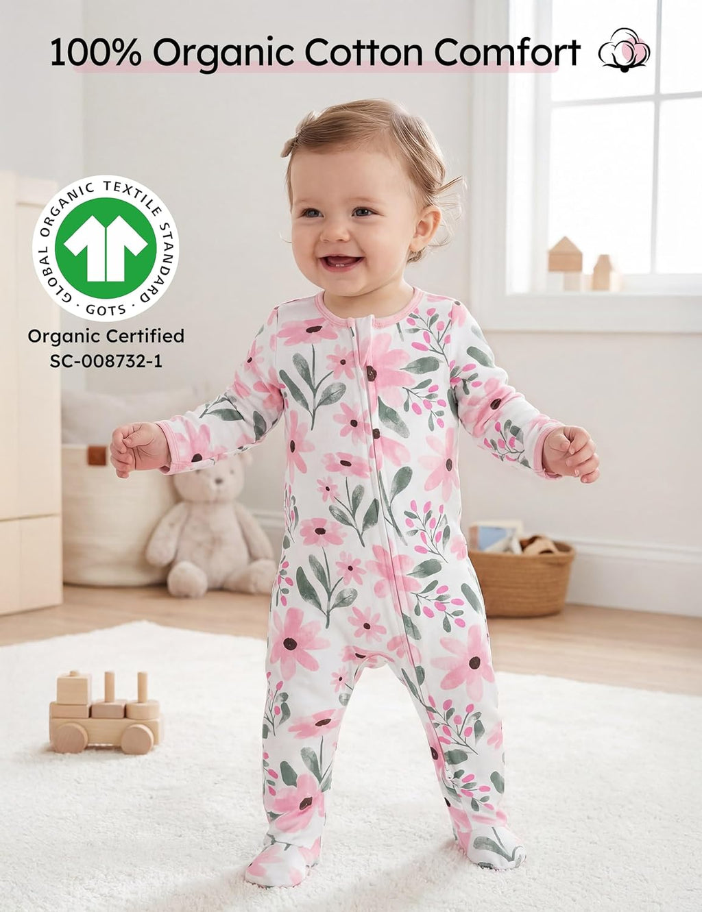 Yoofoss Baby Pajamas - 100% Organic Cotton Sleepers for Newborns | 3-Pack Footed PJs for Boys & Girls
