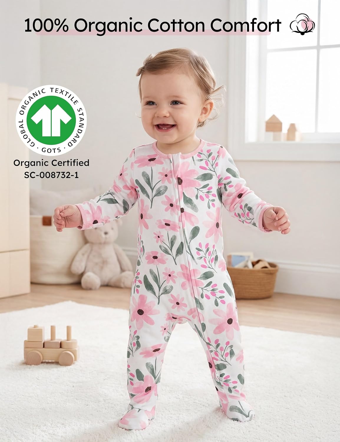 Yoofoss Baby Pajamas - 100% Organic Cotton Sleepers for Newborns | 3-Pack Footed PJs for Boys & Girls