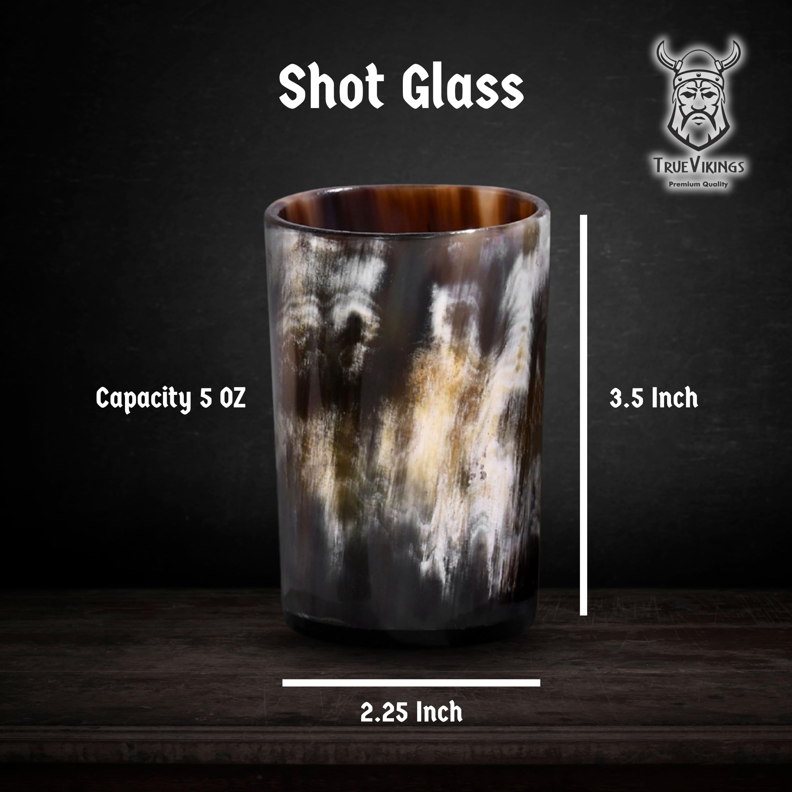 TRUE VIKING Drinking Horn Cup Set of 6 – Unique Viking Gifts for Men, Dad, Husband – Natural Ox Horn Shot Glasses with Thor Bottle Opener & Metal Caddy – Leak-Proof – For Beer, Ale, Mead (5 oz/Glass)