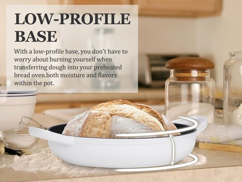 Enameled Cast Iron Bread Oven, Leonyo Dutch Oven for Sourdough Bread Baking, Cast Iron Dutch Ovens Pot with Lid & Non Stick Silicne Baking Mat for Cooking, 6 Quart, White