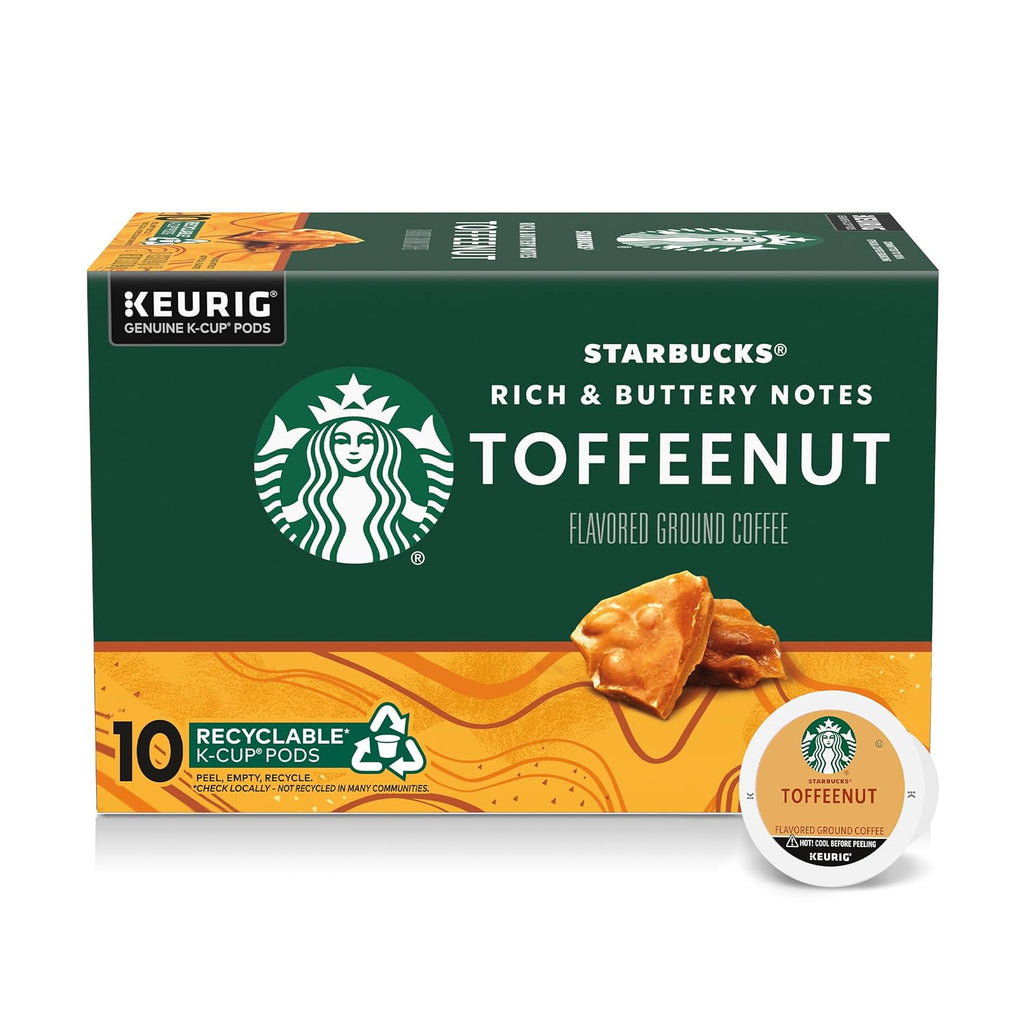 Starbucks K-Cup Coffee Pods - Flavored Toffeenut Hot or Iced Coffee | 10 Keurig Pods