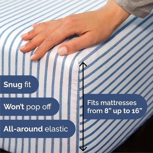 Cal King Size 4-Piece Sheet Set by Hotel Luxury | Comfy, Breathable & Cooling Bed Sheets - Deep Pockets, Wrinkle-Free - Blue Stripes