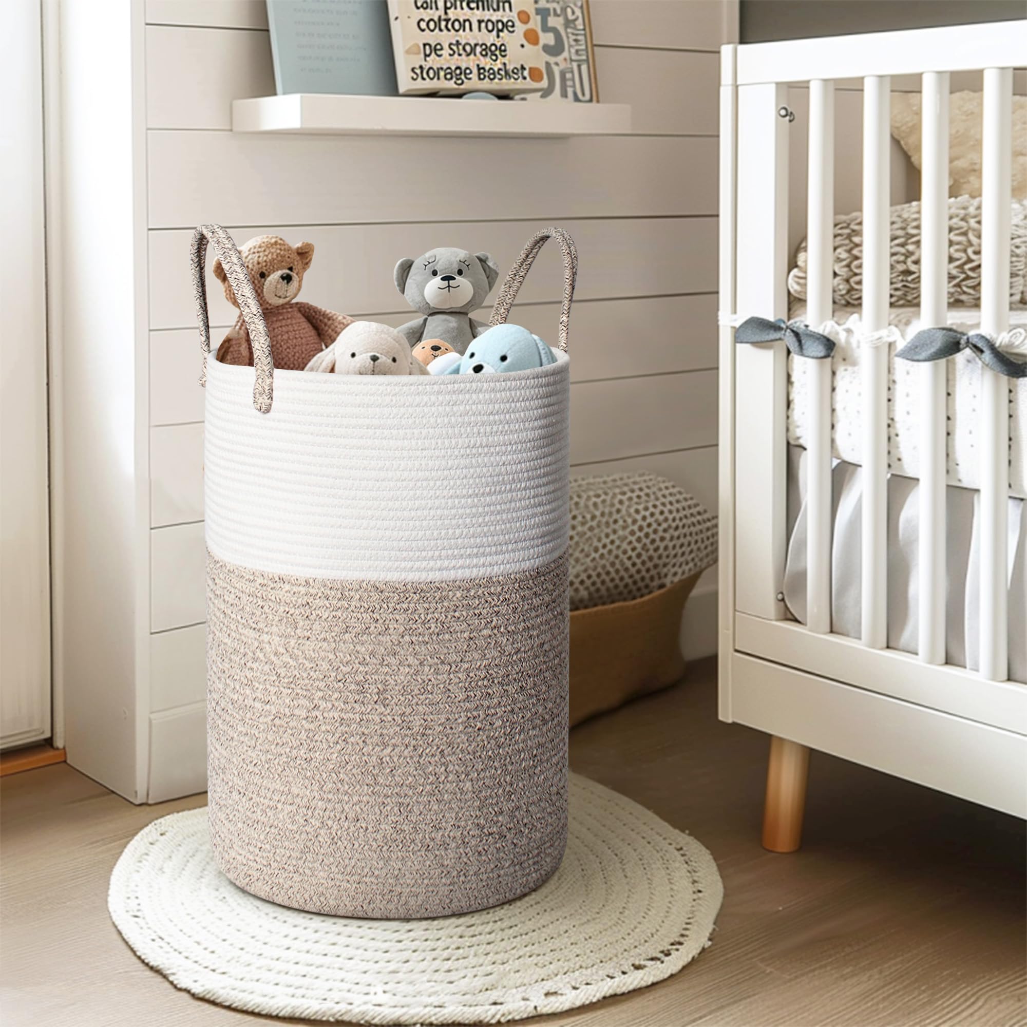 WILLITAT Large Woven Laundry Basket, 15”x18” Tall Blanket Basket Living Room, Cotton Rope Hamper for Bedroom Aesthetic, Baby Nursery, Wicker Hamper for Dirty Clothes, Kids Toy Laundry Storage Bin