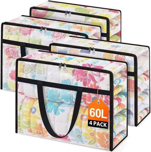 Clear Under Bed Storage Containers - 4 Pack Large Capacity Clothing Organizers with Lids & Handles | Foldable Totes for Bedding (60L)