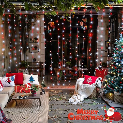 JMEXSUSS 300LED Christmas Curtain Lights - Red & White Twinkle Fairy Lights, 9.8x9.8ft with Remote
