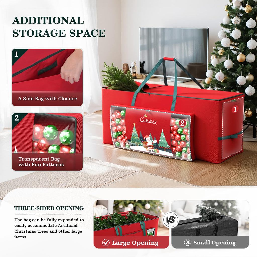 UIRWAY Christmas Tree Storage Bag- Fit for 9ft Artificial Trees, 600D Oxford Christmas Tree Bag with Transparent Pouch & Side Pocket, Extra Large Tree Bags with Sturdy Handles & Dual Zipper, Red