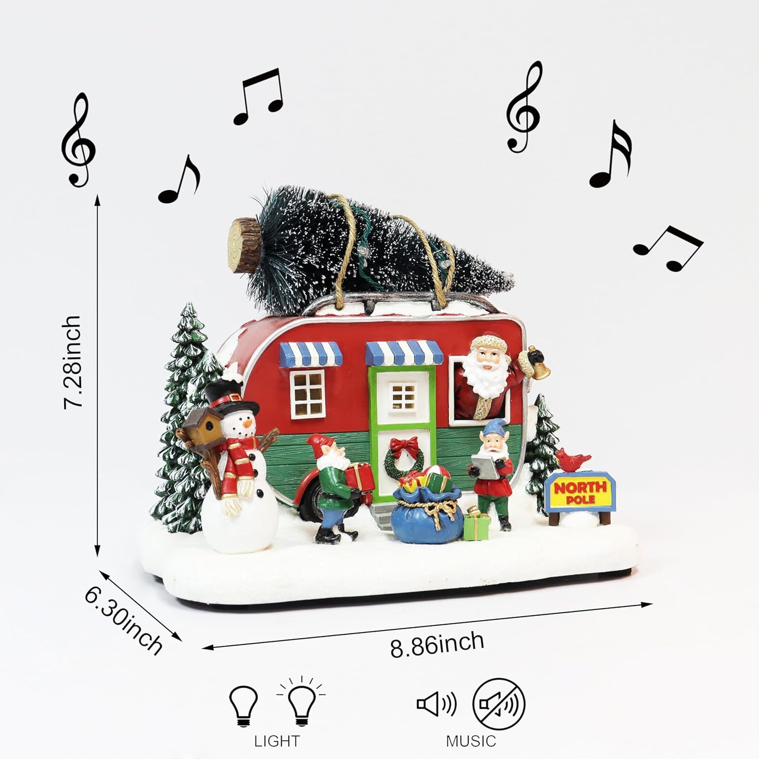 Moments In Time Christmas Village Lighted Camper Scene - 7.3” Hand-Painted Polyresin with LED Lights & Music
