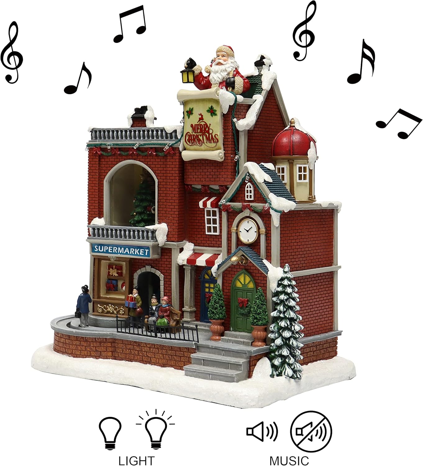 Moments In Time Lighted Christmas Village House - Animated Supermarket & Shops Scene with LED Lights | Holiday Decor Gift Box Included