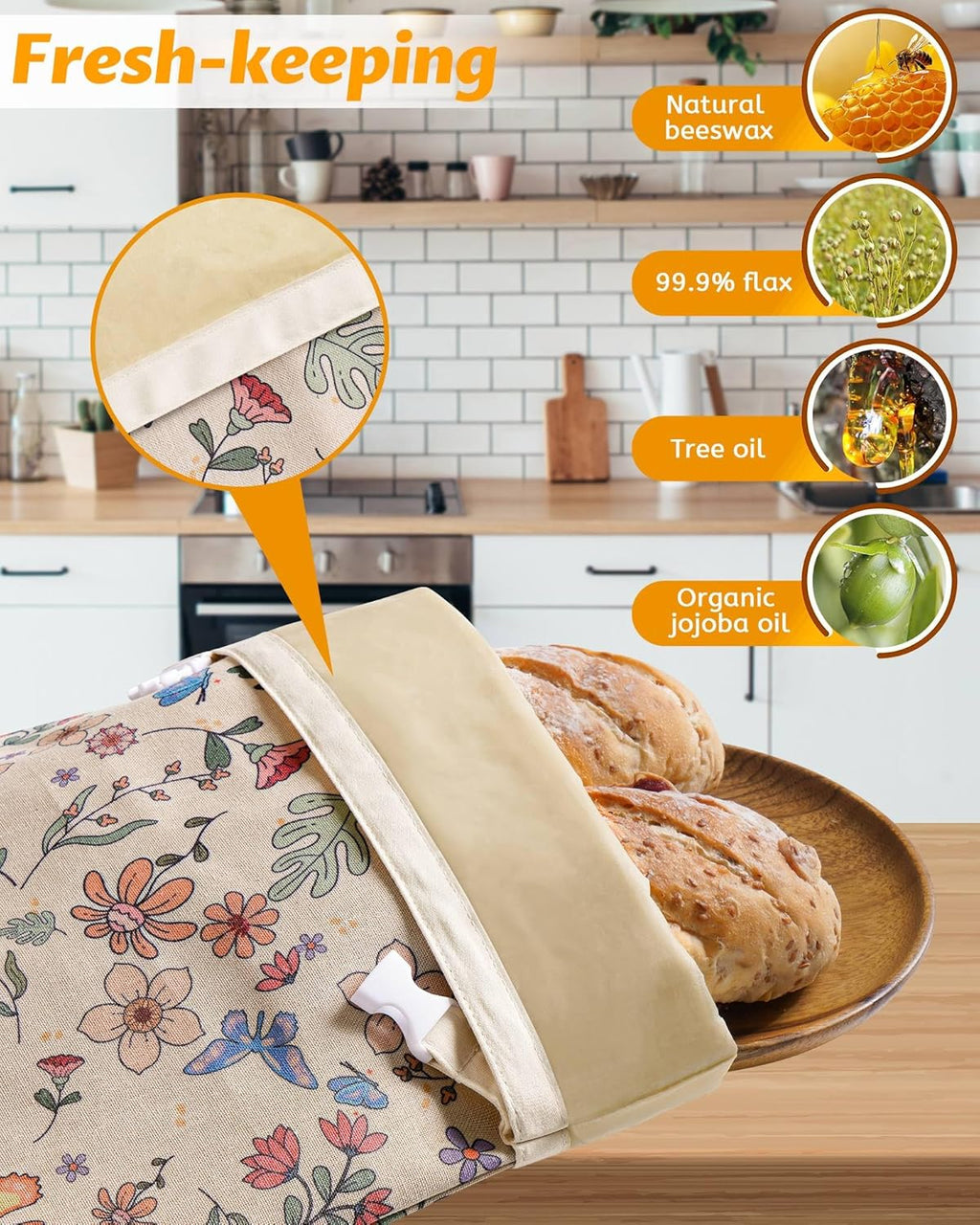 Skiennix Beeswax Bread Bags - Reusable Organic Linen for Sourdough | 17 x 12.6 Inches, Freshness Preservation & Freezer-Friendly