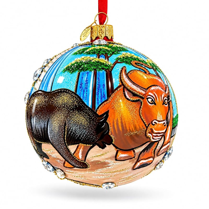 Bear and Bull on Wall Street Glass Ball Christmas Ornament - 4 Inch Handmade Ukrainian Craft
