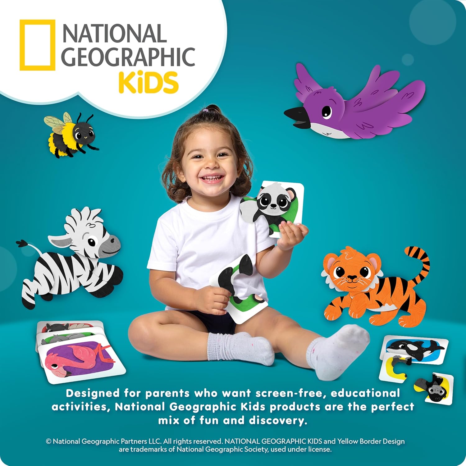 National Geographic Kids Animal Puzzle Games - 50 Matching Cards for Fun Early Learning | Portable Game Set