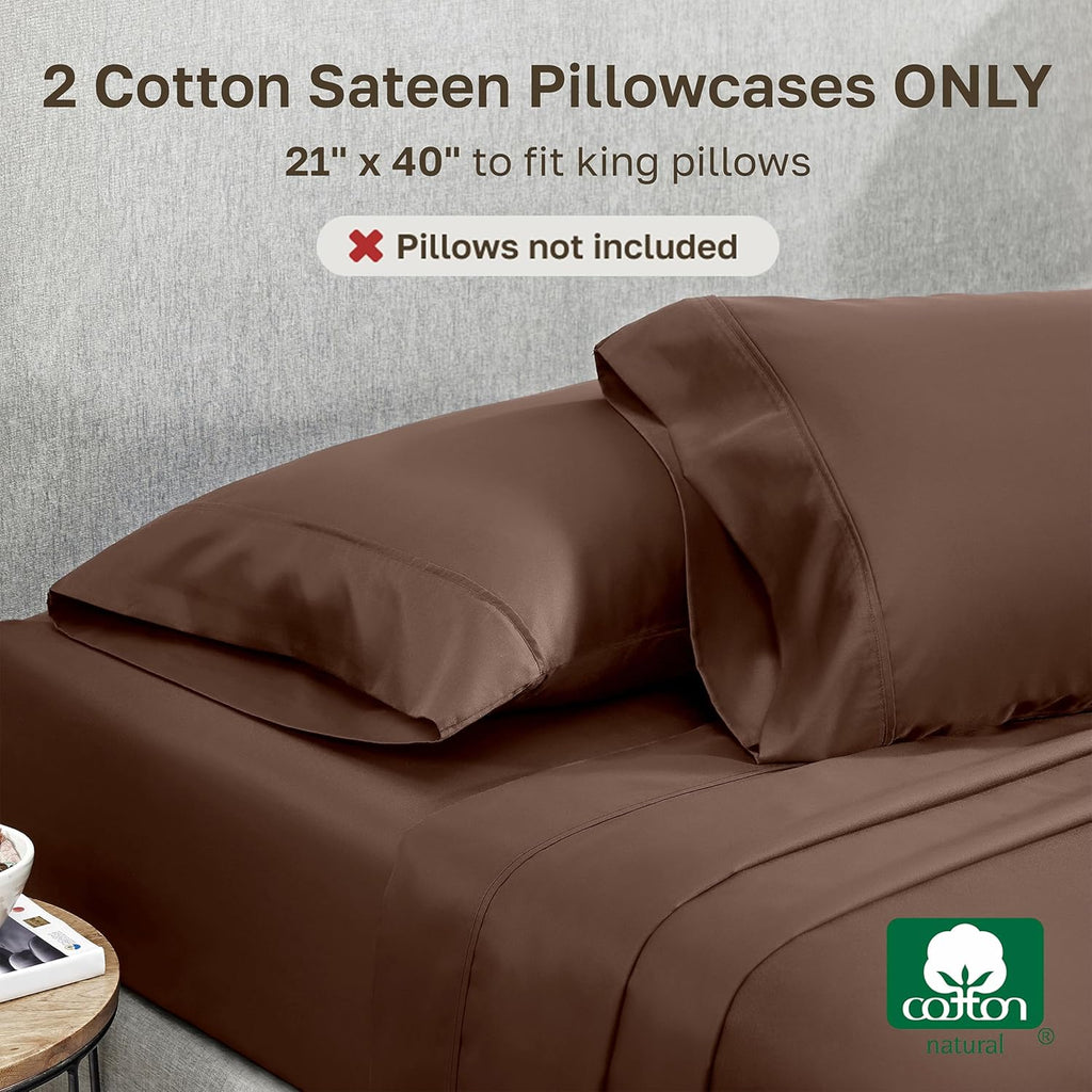 California Design Den Cotton King Pillowcase Set - 400 Thread Count, 100% Soft Cotton - Espresso Brown, Set of 2