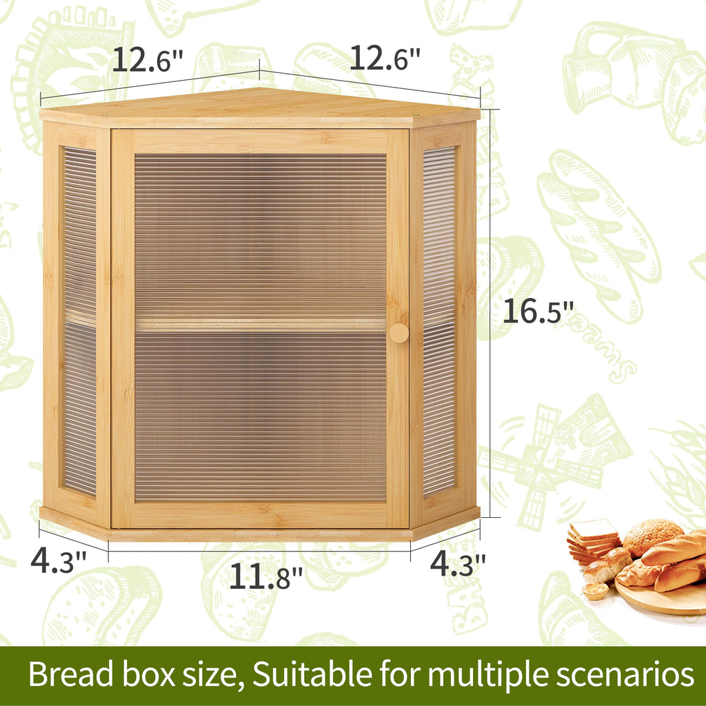 BMOSU Corner Bread Box for Kitchen Countertop Double Layer Bamboo Wooden Bread box Large Capacity Bread Storage Bin(Natural, Extra Large)