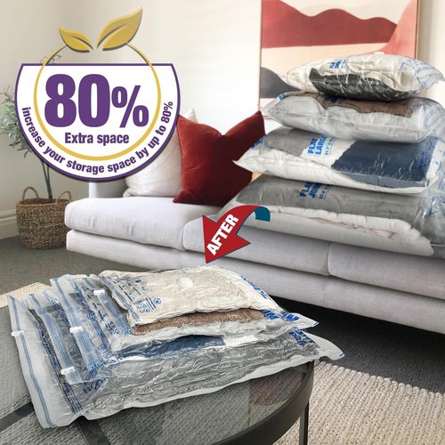 HIBAG Vacuum Storage Bags - 10-Pack Space Saver Bags for Clothing with Pump | 2 Jumbo, 2 Large, 2 Medium, 2 Small
