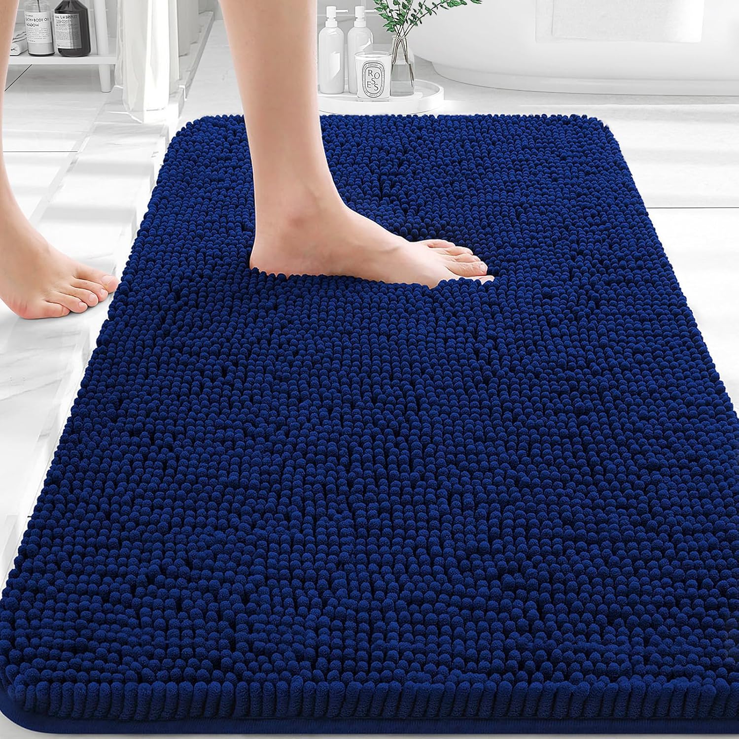 OLANLY Bathroom Rugs - Extra Soft Absorbent Chenille Mats | Quick-Dry, Machine Washable, 36x24, Navy