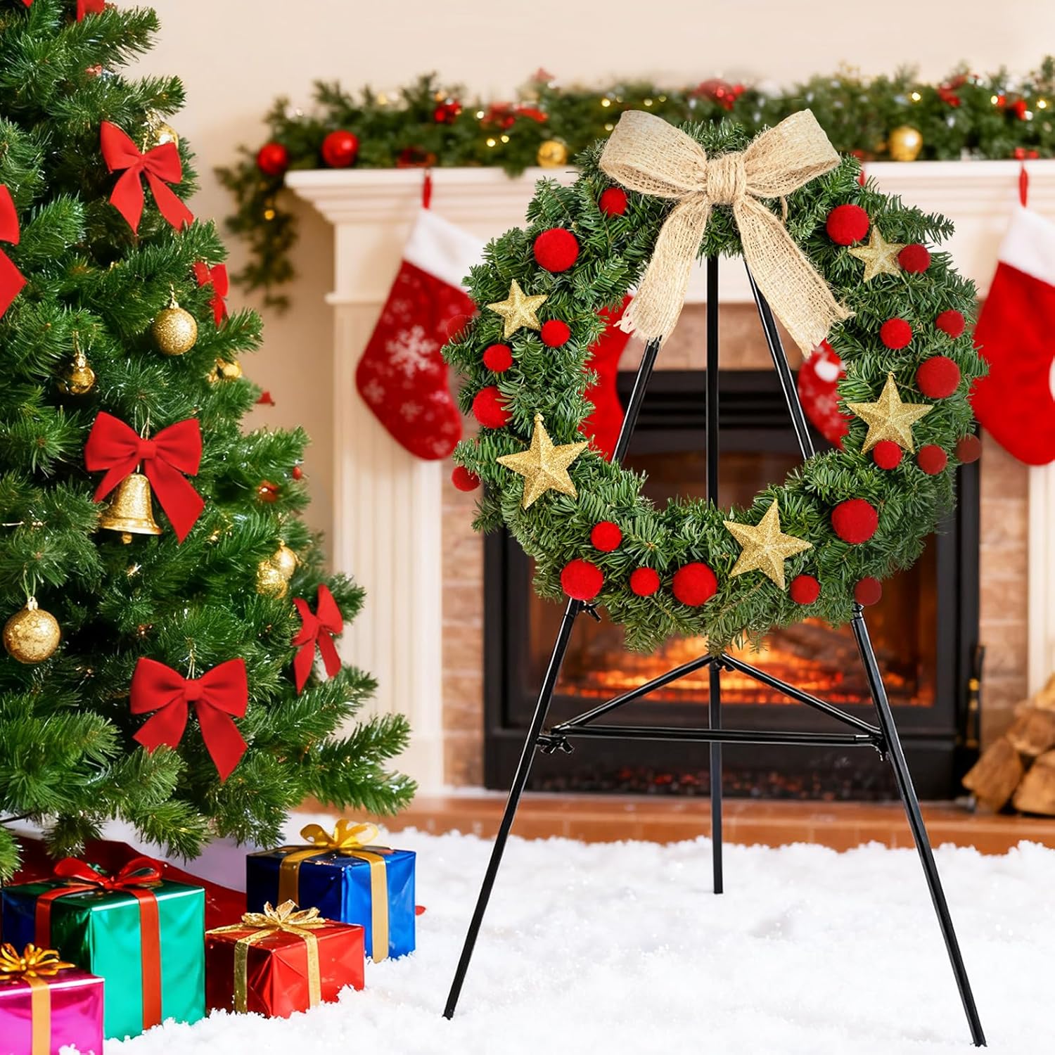 Skiennix Christmas Metal Wreath Stand Holder - Detachable Design for Indoor/Outdoor Use | 2 Pcs Set