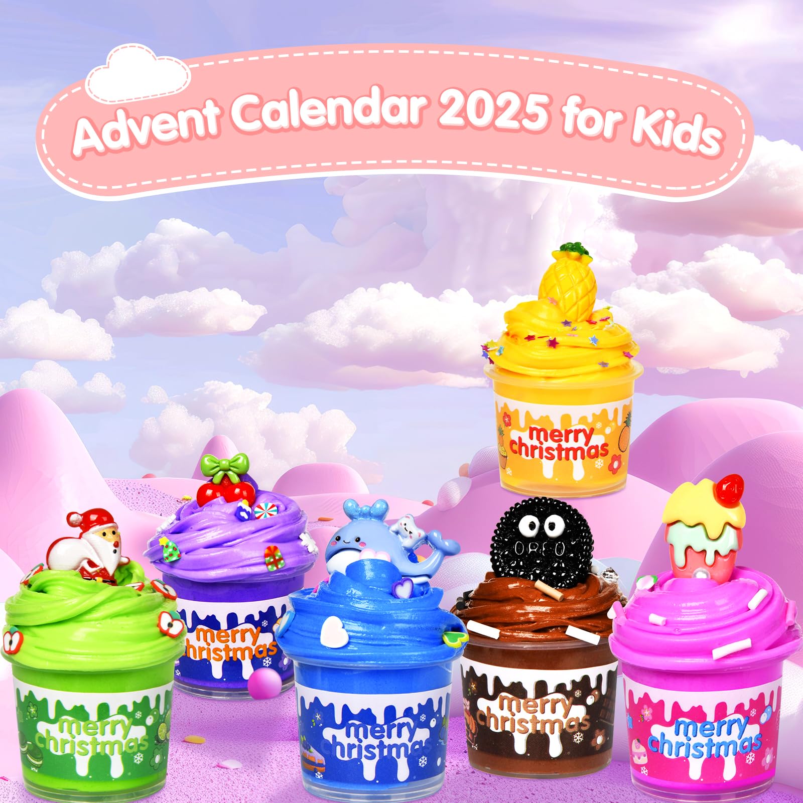 Slime Advent Calendar 2026 for Grils, Christmas Countdown Calendar for Kids, 24 Days of Xmas Count Down Calendar for Girls and Boys
