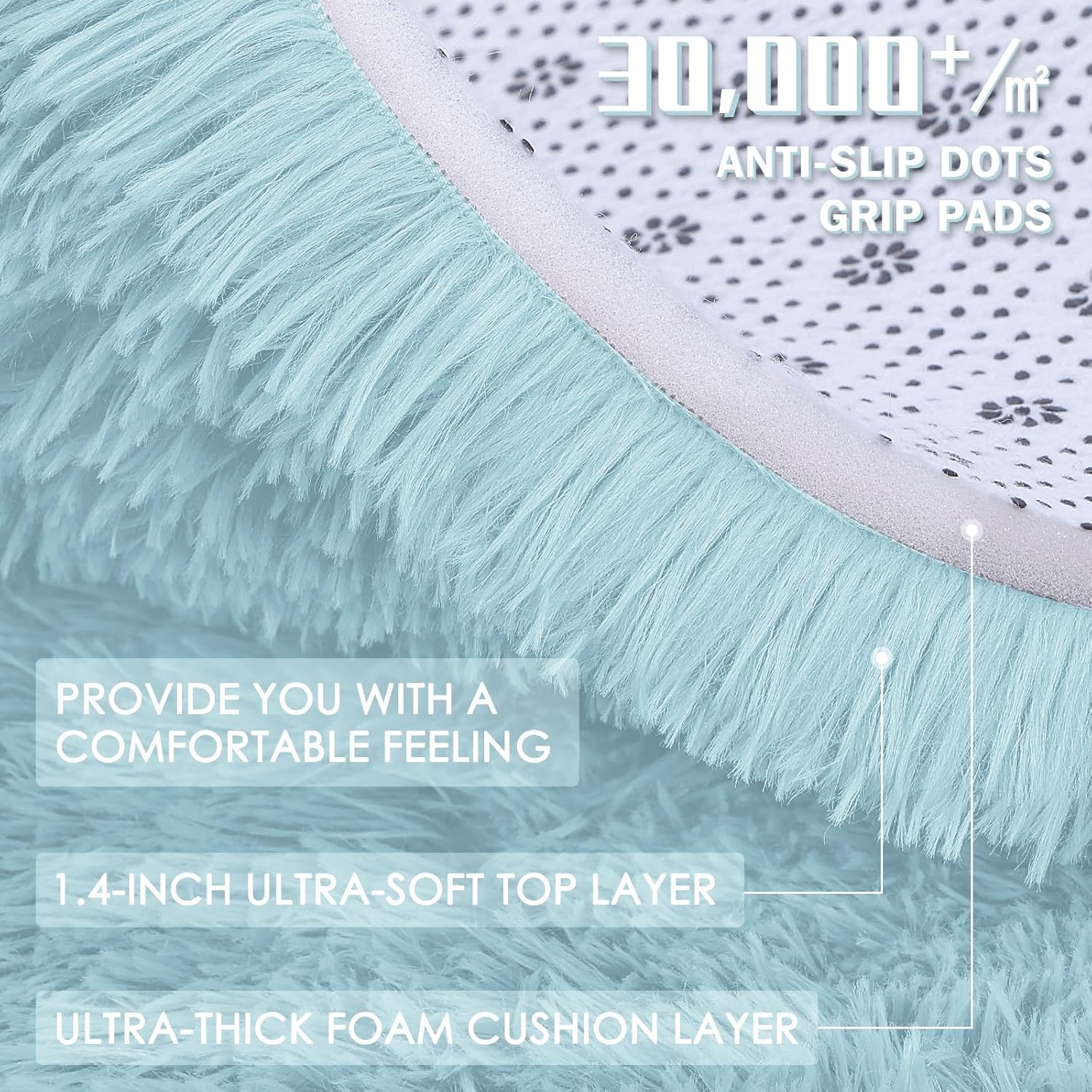 OLANLY 2x8 Machine Washable Runner Rug - Soft Fluffy Shaggy Indoor Carpet for Bedroom & Hallway | Light Blue Decor