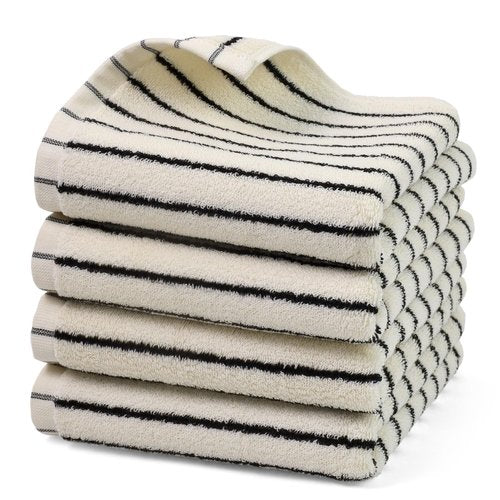 Jacquotha Hand Towels 4 Pack, Cotton Face Towels for Bathroom & Spa Days, Decorative Black Stripes for Kitchen Decor, 14” x 29”
