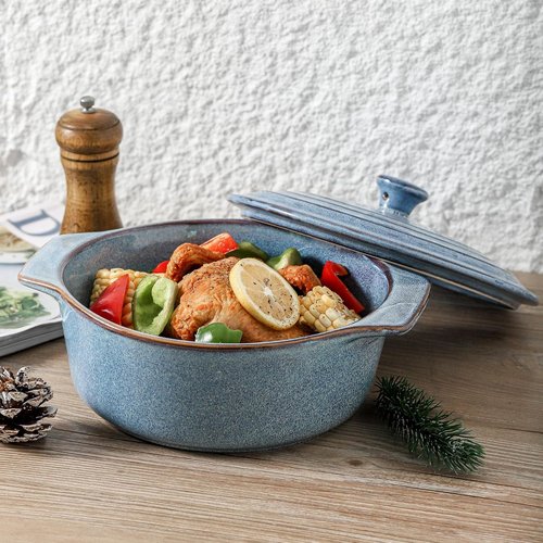 HVH Ceramic Casserole Dish - 2 Quart Round Baking Dish with Lid | Oven Safe, 9 Inches for Dinner Parties